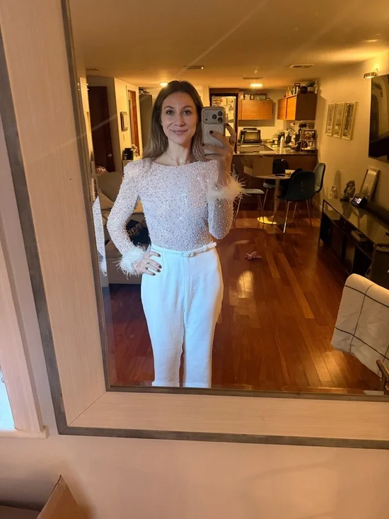 Nadine Merabi AMELIA WHITE JUMPSUIT Long-Sleeve Jumpsuit with Wide-Leg Pants - Picture 5 of 8